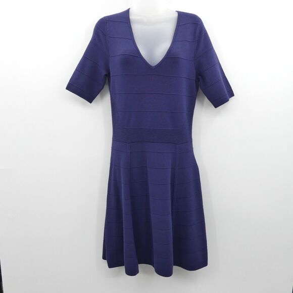 Ann Taylor Fit & Flare Sweater Dress Size M Navy Blue Office Minimalist Capsule - Picture 1 of 6